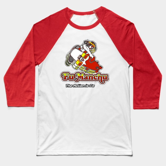 Fu Manchu - The action is go Baseball T-Shirt by CosmicAngerDesign